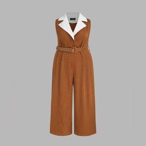 Cider White and Brown Striped Jumpsuit